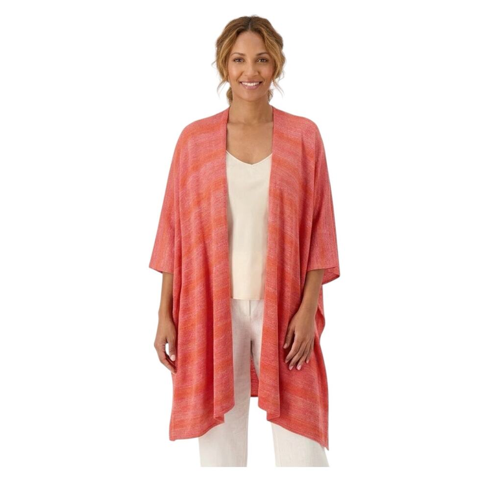 Chico’s coral kaftan kimono shawl light ombre striping